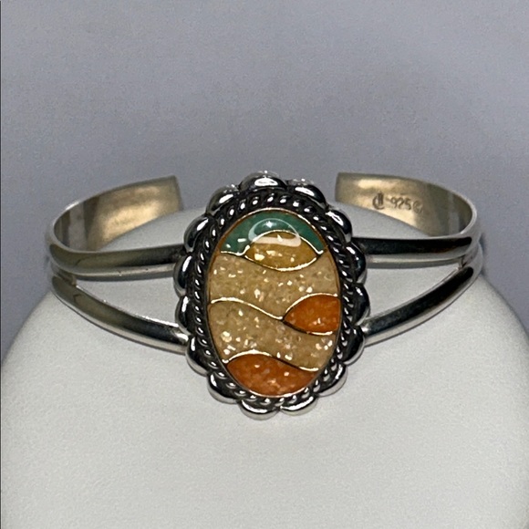 NWOT Sterling Silver Multi Gemstone Mosaic Cuff Bracelet By Carolyn Pollack Boho - Picture 2 of 10